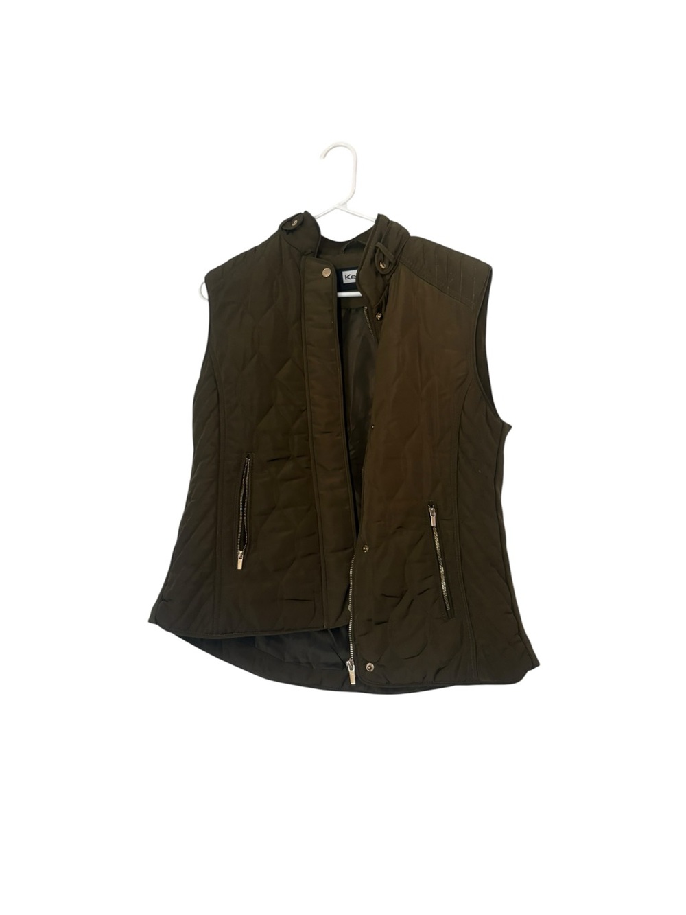 Kensie Quilted Sleeveless Vest in Olive Green